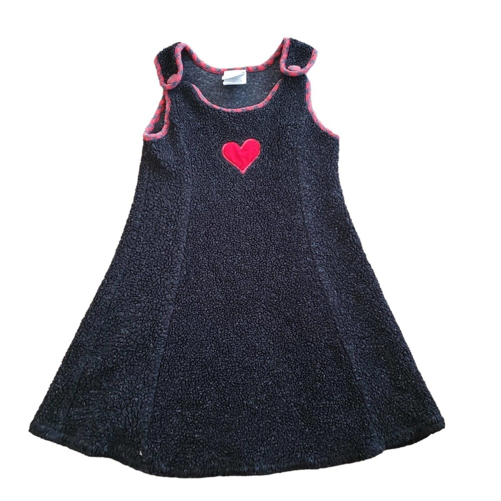 New Moves Girls Black Jumper Dress Buttons Velour Heart Accent Size 6